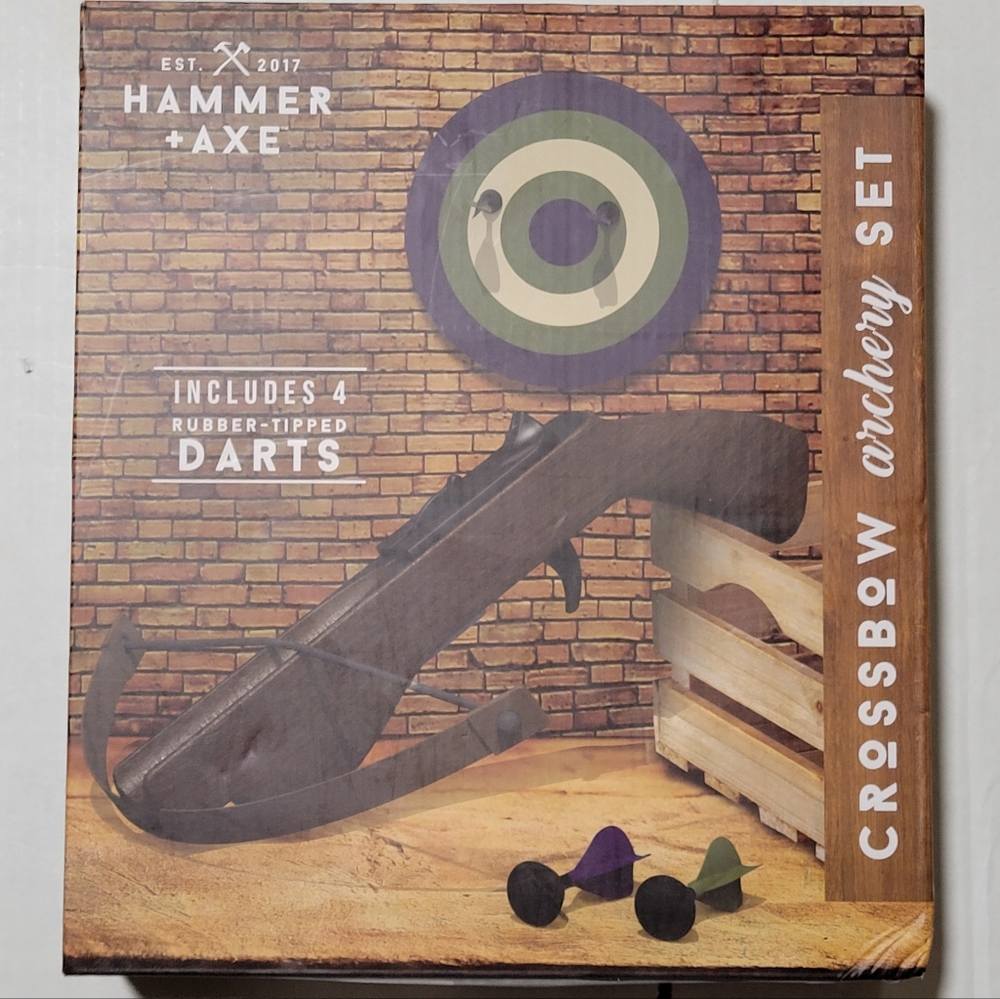 Hammer + Axe Classic Crossbow Archery Set - Steel Target, Rubber Darts